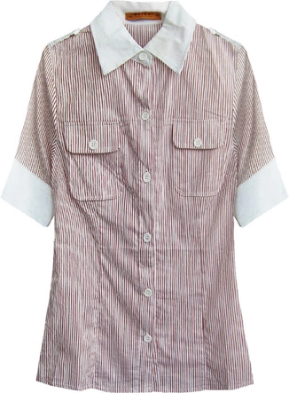 KOSZULA Z KRÓTKIM RĘKAWEM BIAŁO-BORDOWA (6011)