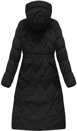 ZIMOWY PŁASZCZ DAMSKI Z KAPTUREM I PUCHEM NATURALNYM CZARNY (7119)