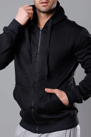 Rozpinana bluza męska z kapturem czarna (68B2008-3)