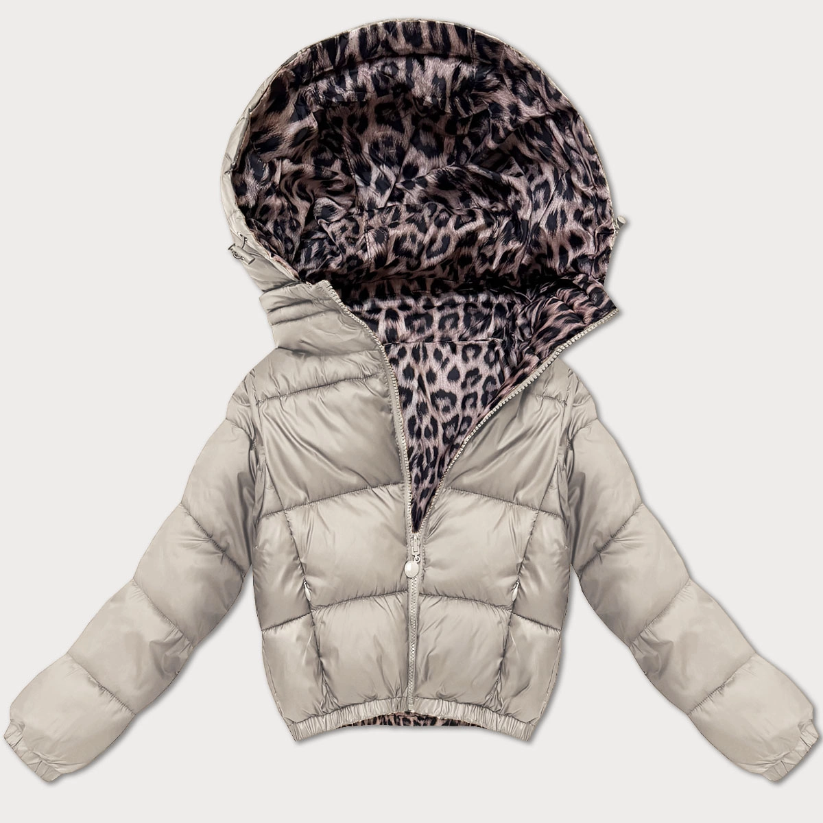 Dwustronna krótka kurtka damska Minority beżowa panterka (M6-6001-62)