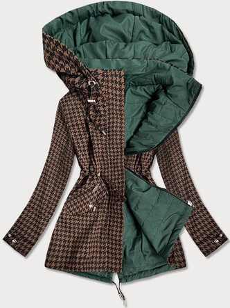 DWUSTRONNA KURTKA DAMSKA PEPITKA BRĄZOWO-ZIELONA (W506)