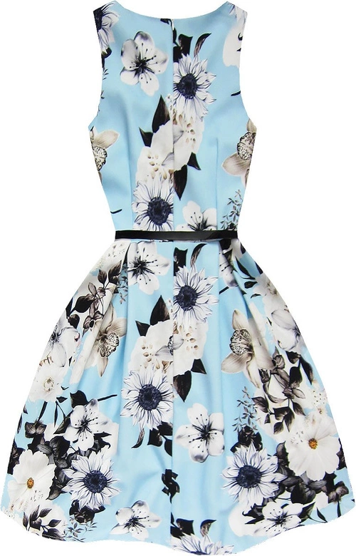 ROZKLOSZOWANA SUKIENKA W KWIATY BŁĘKITNA (ART53)