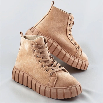 Sznurowane trzewiki z imitacji zamszu jasny beż (xa057)