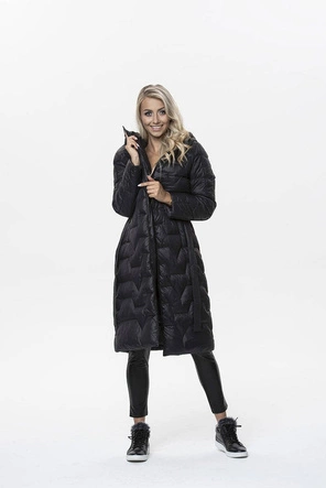 PIKOWANY PŁASZCZ Z PASKIEM CZARNY (1119)