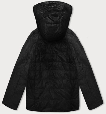 Krótka luźna kurtka damska z melanżowymi rękawami Vaston czarna-melanż (F-23962#)