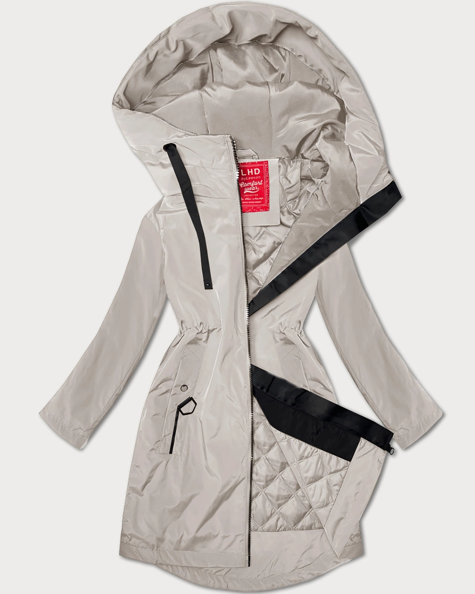 Lekko ocieplana kurtka damska z kapturem LHD jasny beżowy (LHD-24589)