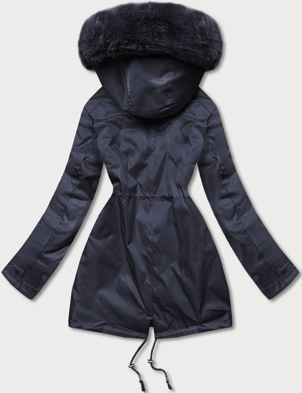 Kurtka zimowa damska z futrzaną podszewką granatowa (b550-3)