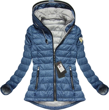 PIKOWANA KURTKA Z KAPTUREM NIEBIESKA (1718BIG)