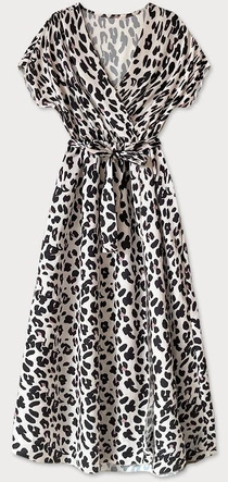 DŁUGA SUKIENKA KOPERTOWA PANTERKA ECRU (681ART)