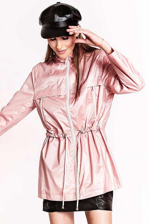 Cienka kurtka damska ze stójką różowa (ag5-017)