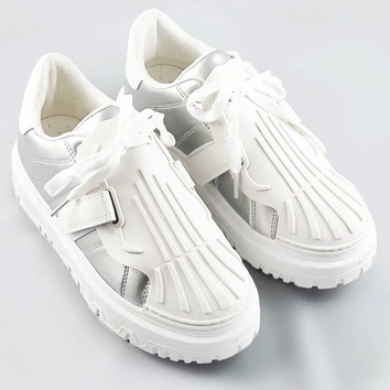 Damskie buty sportowe z nakładką na sznurowadła srebrno-białe (ra2049)