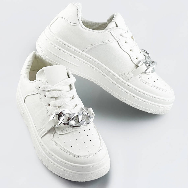 Sportowe buty z łańcuchem damskie białe (b-545)