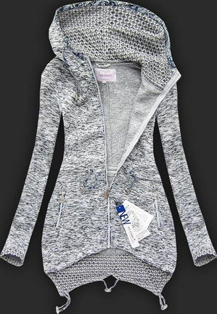 GRUBA BLUZA Z KAPTUREM JASNOSZARA (LX9910)
