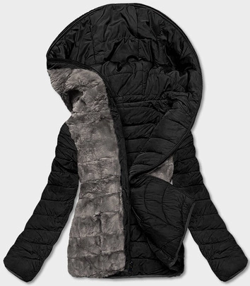 Krótka dwustronna kurtka damska zimowa czarno-szara (2M-21507)