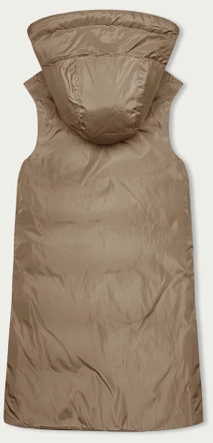 Długa kamizelka damska dwustronna brąz-beż (B8248-14)