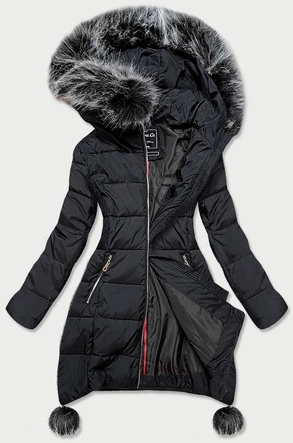 KURTKA DAMSKA ZIMOWA Z WYDŁUŻONYMI BOKAMI CZARNA (GWW1716X)