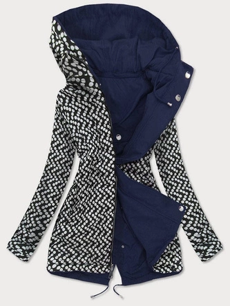 DWUSTRONNA KURTKA PARKA DAMSKA GRANATOWA/KROPKI (W662BIG)