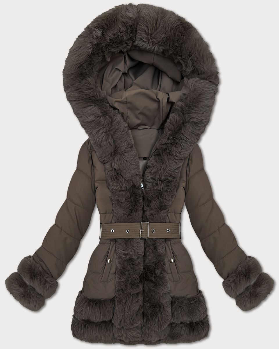Przejściowa elegancka kurtka z futerkiem S'West brązowa (B8526-48)