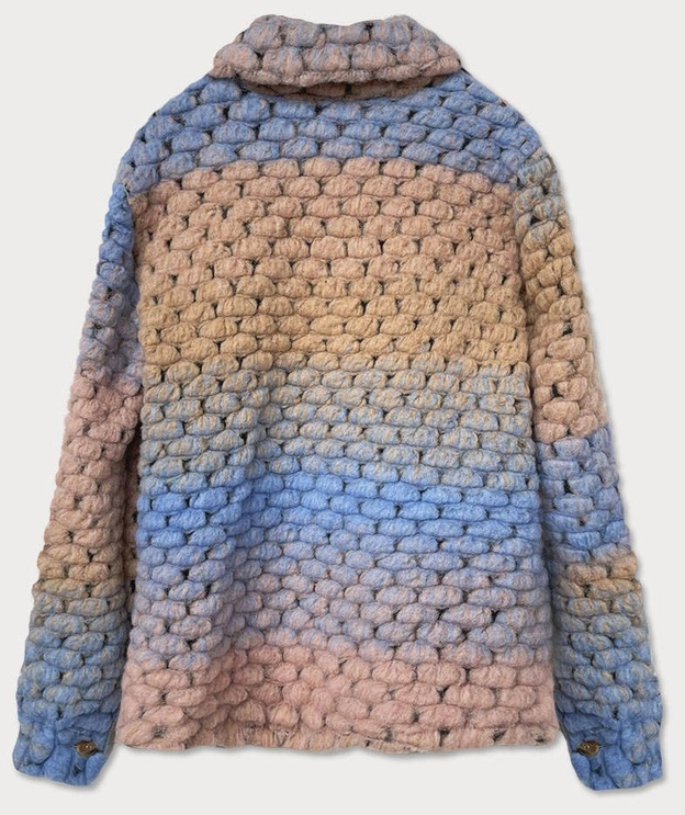 Koszulowa kurtka damska z kołnierzem niebiesko-beżowa (2453)