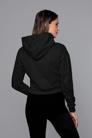 Krótka bluza dresowa z kapturem czarna (8B939-3)