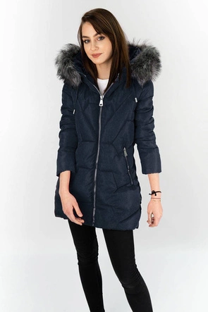Pikowana kurtka damska zimowa granatowa (r9527)