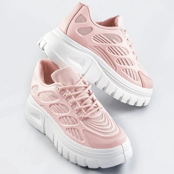 Sportowe buty damskie na platformie różowe (s222)