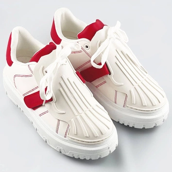 Damskie buty sportowe z nakładką na sznurowadła biało-czerwone (ra2049)