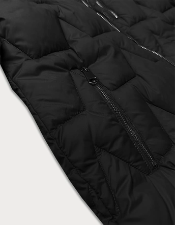 Pikowana przejściowa kurtka damska z dzianinowymi ściągaczami Libland czarna (LD-7775)