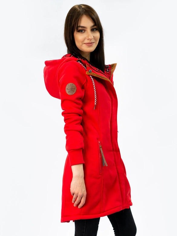 DŁUGA BLUZA DAMSKA Z KAPTUREM CZERWONA (AMG-675)