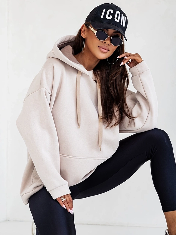 Gruba bluza damska kangurka beżowa (82131)