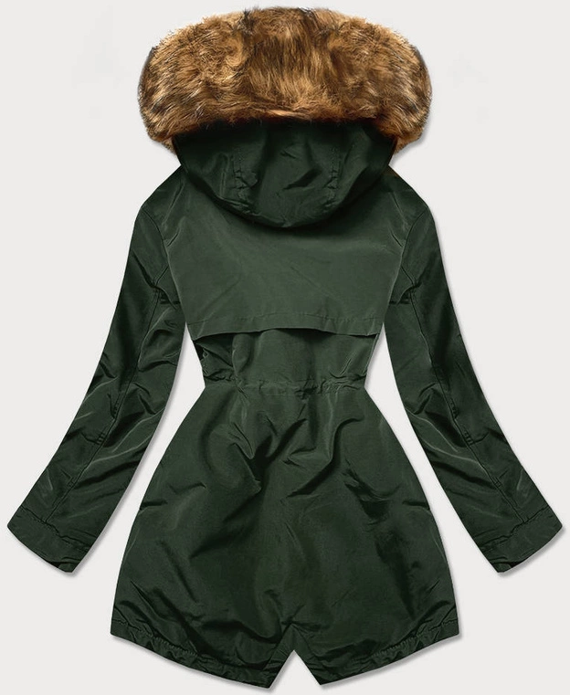 Zimowa parka damska na futrze zielona (m21312)