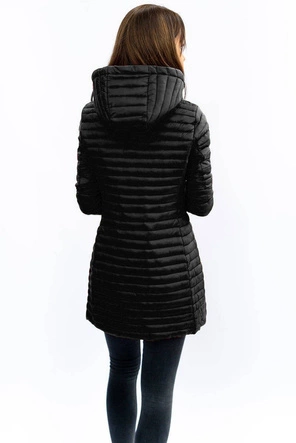 DŁUŻSZA PIKOWANA KURTKA Z KAPTUREM CZARNA (7222)