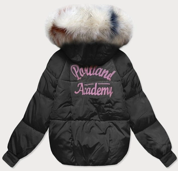 KRÓTKA KURTKA ZIMOWA DAMSKA OVERSIZE CZARNO-RÓŻOWA (729ART)