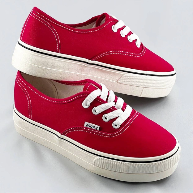 Sznurowane tenisówki na grubej podeszwie czerwone (aw020304)