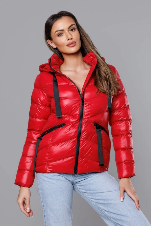Krótka kurtka zimowa damska czerwona (23066-(270)(1))