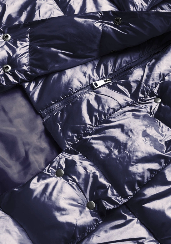 Długa damska kurtka z paskiem granatowa (ag8-8002)