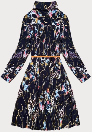 Plisowana sukienka z kołnierzykiem granatowa w kwiaty (Z-56)