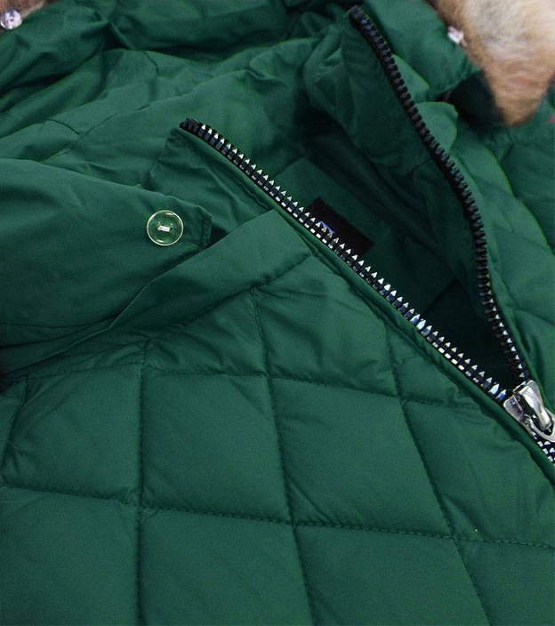 PIKOWANA KURTKA DAMSKA Z KAPTUREM ZIELONA (808BIG)