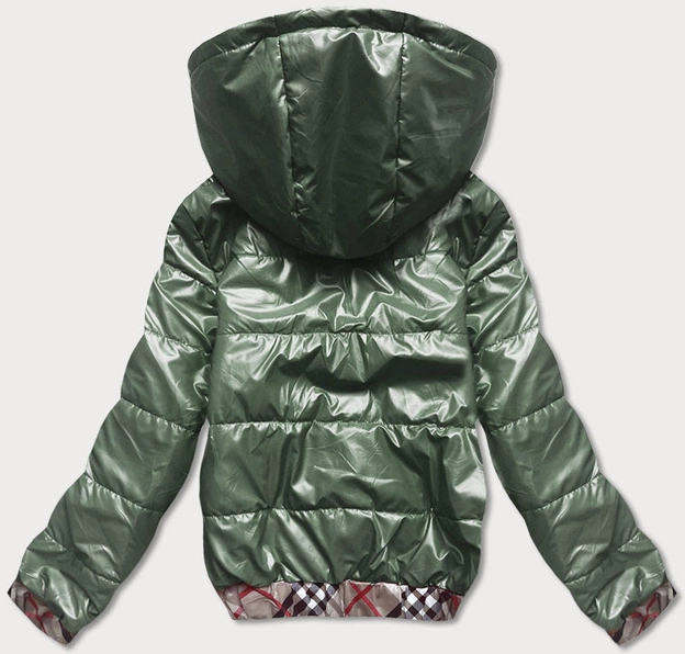 Krótka kurtka damska z ozdobnym wykończeniem zielona (b8030-10)