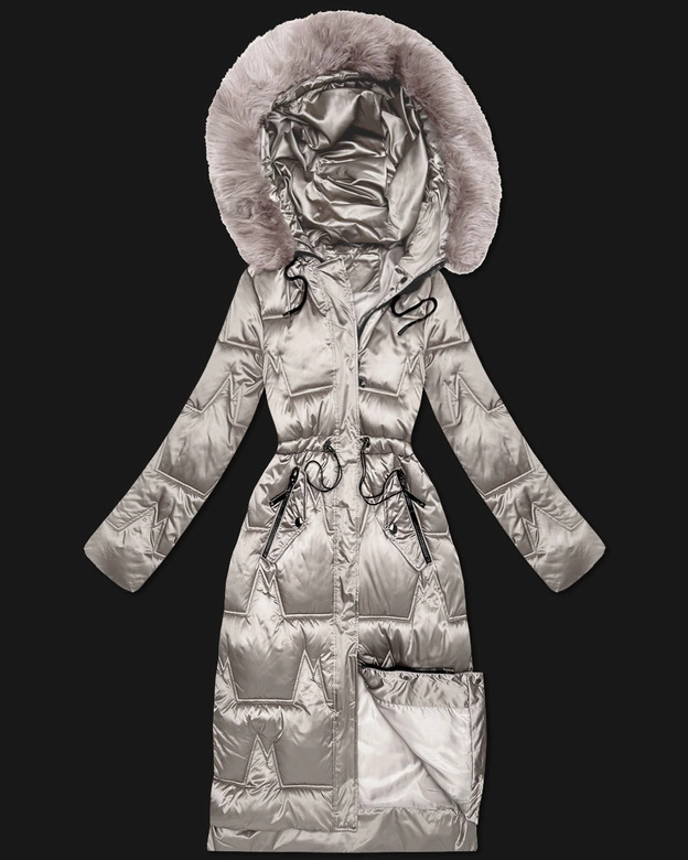 Zimowa kurtka damska ze ściągaczem w talii S'West jasny beżowy (B8522-46)