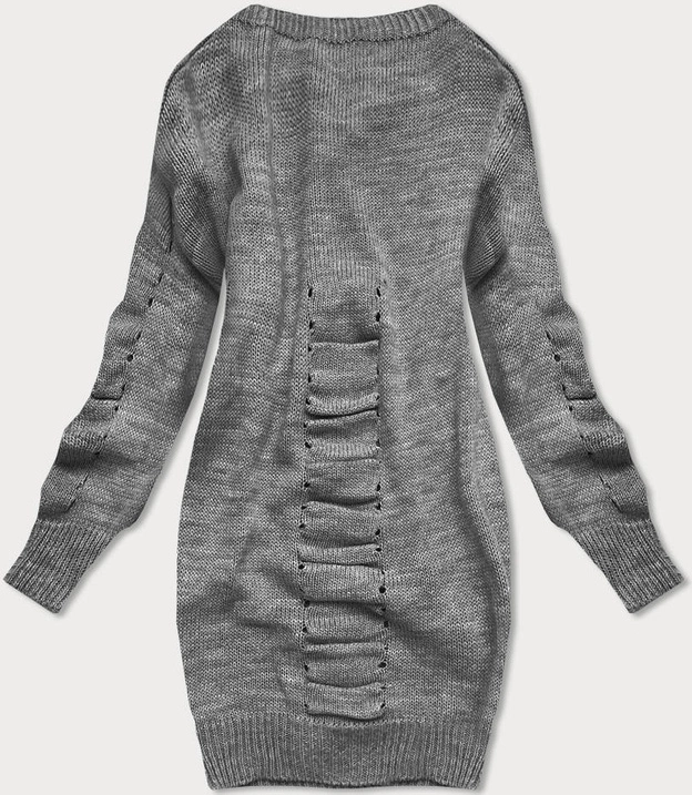 DŁUGI SWETER Z MARSZCZENIAMI CIEMNOSZARY (181ART)