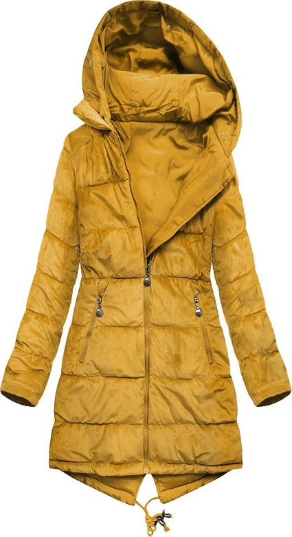 DWUSTRONNA DAMSKA PARKA ZIMOWA WELUROWA MUSZTARDOWA (7911)