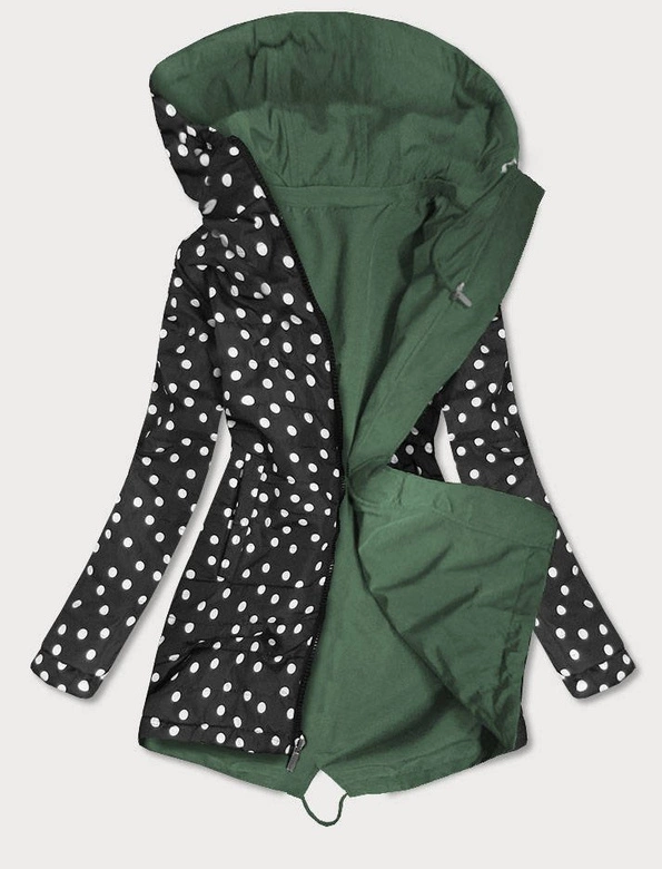 DWUSTRONNA PARKA DAMSKA Z KAPTUREM KHAKI W KROPKI (W354-1BIG)