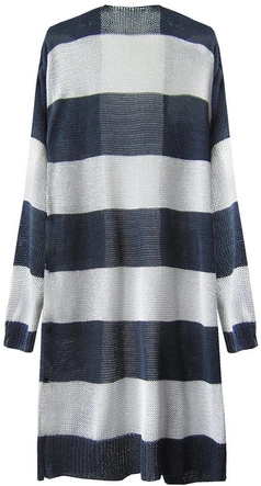 AŻUROWY KARDIGAN Z KIESZENIAMI GRANATOWO-SZARY (234ART)