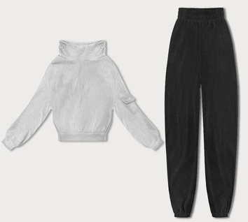 Dresowy komplet damski typu wafel jasnoszary (AMG-339A)