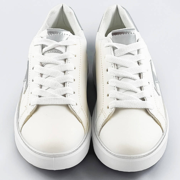 Sznurowane sneakersy z gwiazdką biały-srebrny (bb126l)