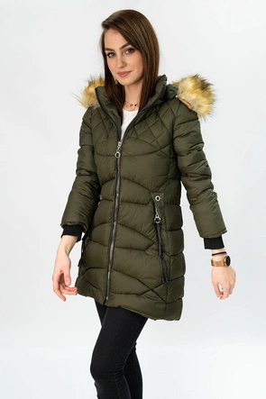 PIKOWANA DAMSKA KURTKA Z KAPTUREM KHAKI (808)