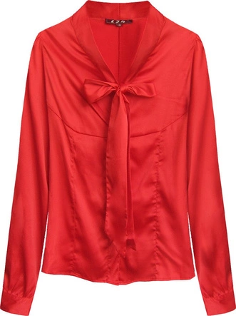 SATYNOWA KOSZULA Z WIĄZANĄ STÓJKĄ CZERWONA (1064)