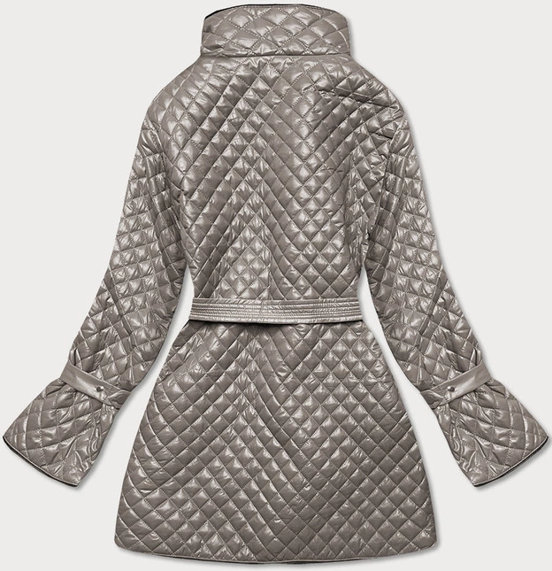 Pikowana kurtka damska z paskiem cappuccino (7262)