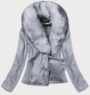 Zamszowa ramoneska damska z futerkiem wrzosowa (6501big)